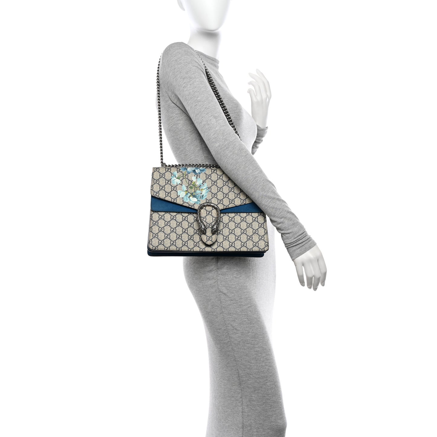 GG Supreme Monogram Blooms Medium Dionysus Shoulder Bag Beige Navy Vintage Blue