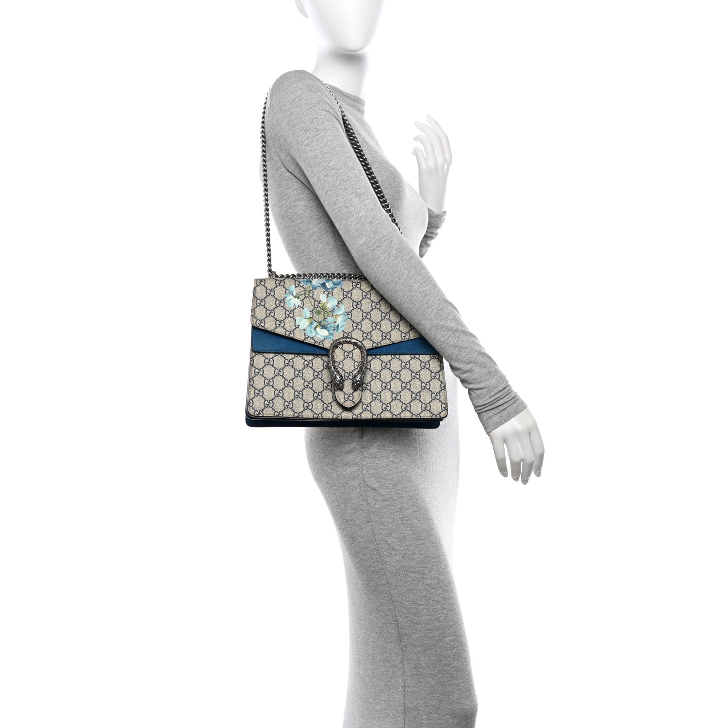 Gucci GG Supreme Monogram Blooms Medium Dionysus Shoulder Bag Beige Navy Vintage Blue 2 of 12
