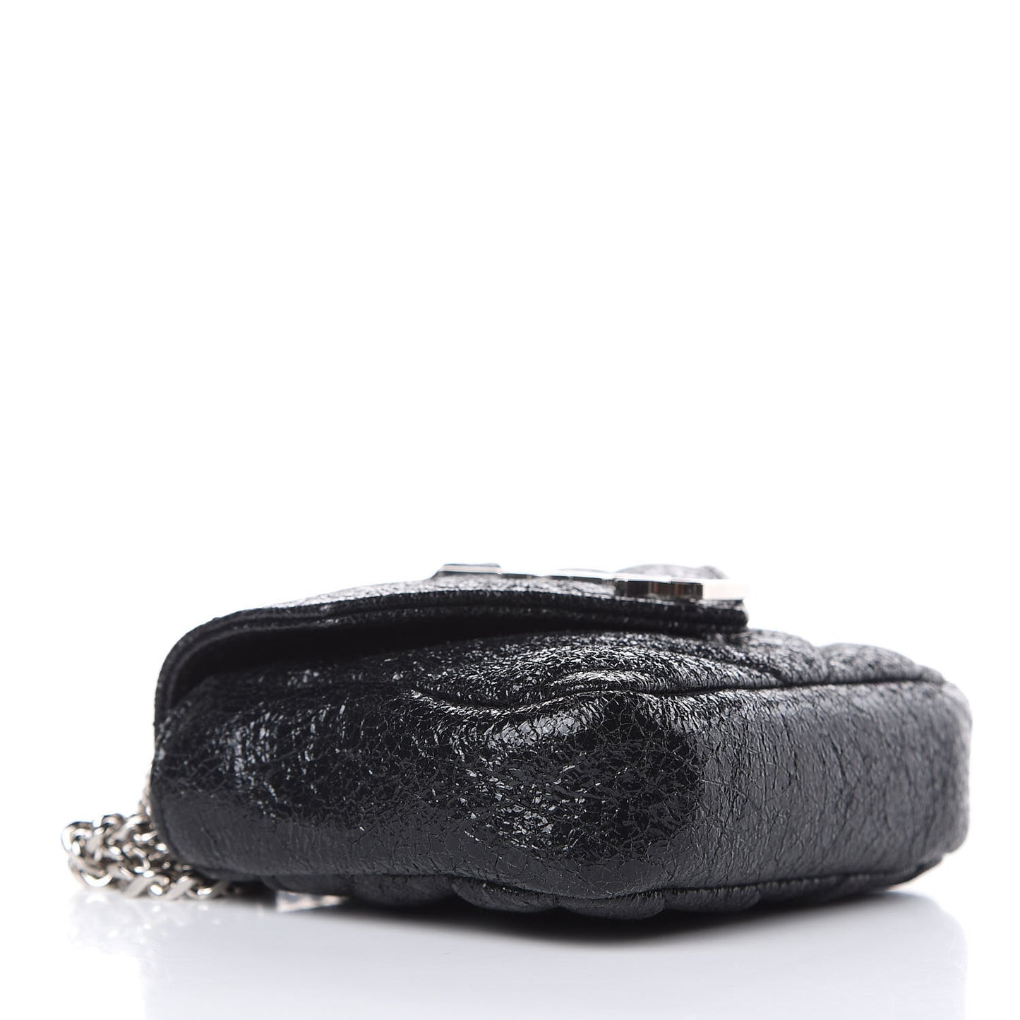 Metallic Crackled Calfskin Chevron Monogram Micro Crossbody Bag Black