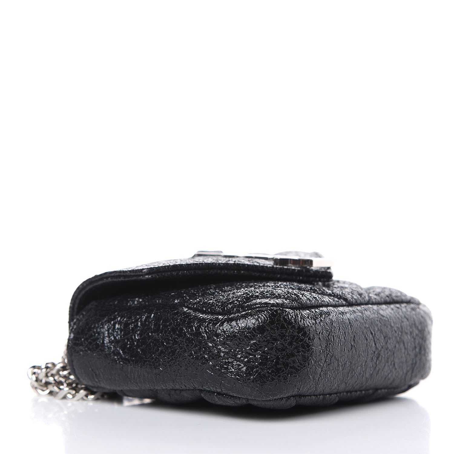 Saint Laurent Metallic Crackled Calfskin Chevron Monogram Micro Crossbody Bag Black 4 of 9