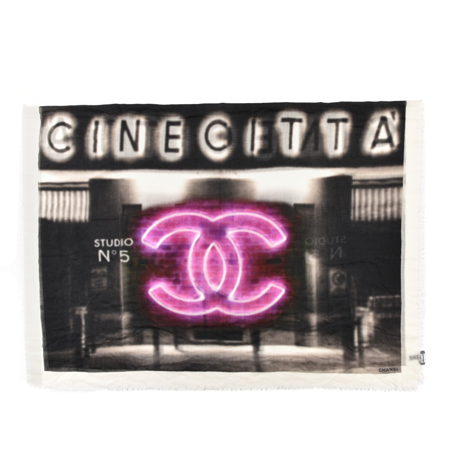 Chanel Cashmere Cinecitta Shawl Black Pink 1 of 4