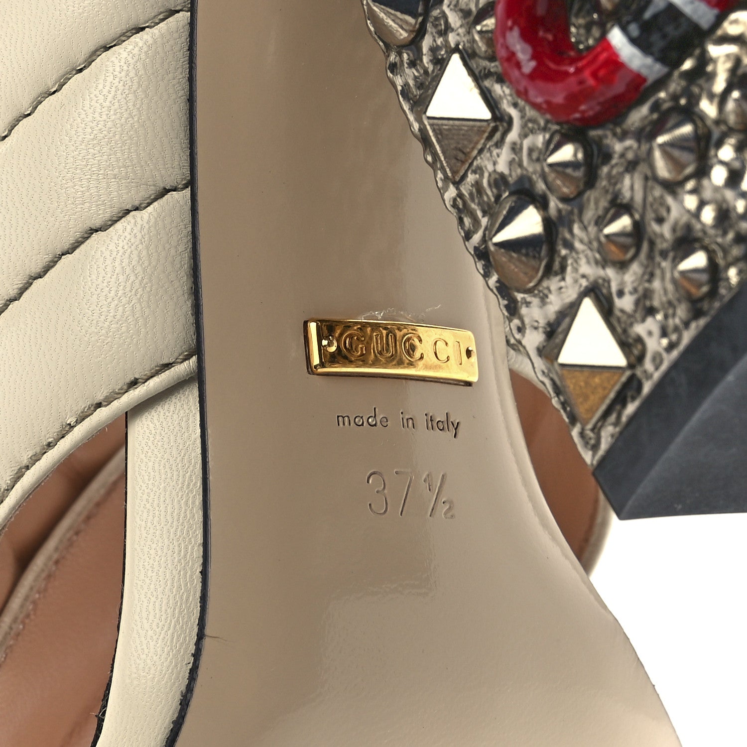 Gucci Malaga Kid Kingsnake Webby Crossover High Heel Slide Sandals 37.5 Mystic White 6 of 8
