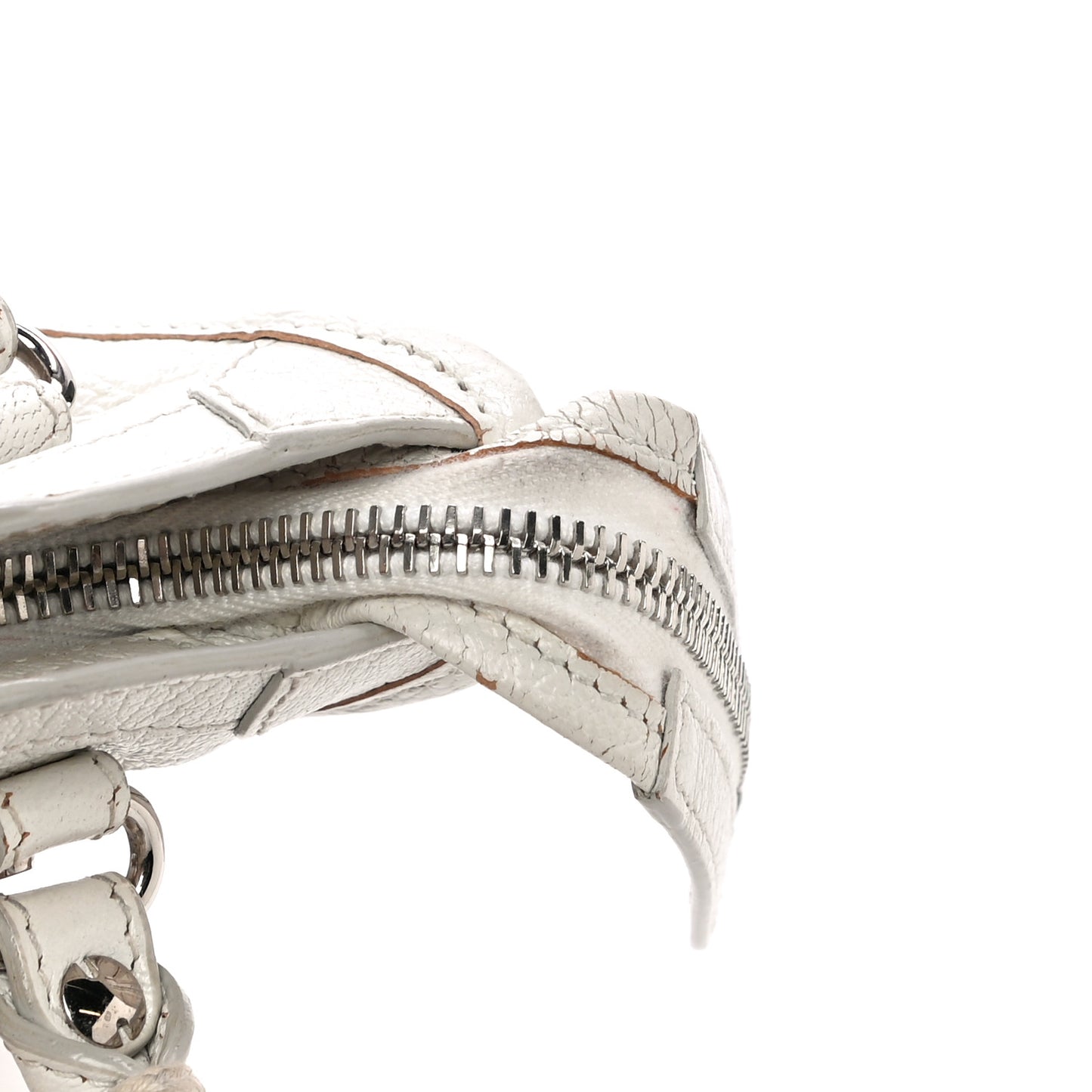 Chevre Silver Metallic Edge Hardware Nano City White