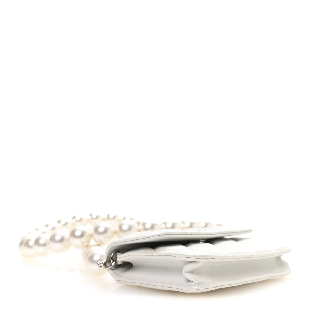 Calfskin Quilted Mini Maxi Pearls Wallet On Chain WOC White
