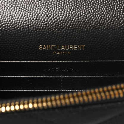Saint Laurent Grain De Poudre Matelasse Chevron Monogram Envelope Chain Wallet Black 6 of 10