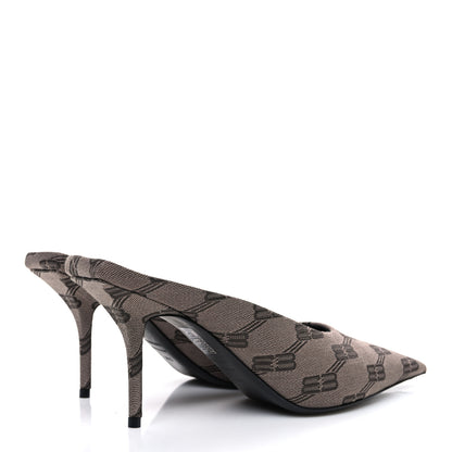 Balenciaga BB Monogram Square Knife 80mm Mule Pumps 38.5 Dark Mink Grey Dark Brown 5 of 12