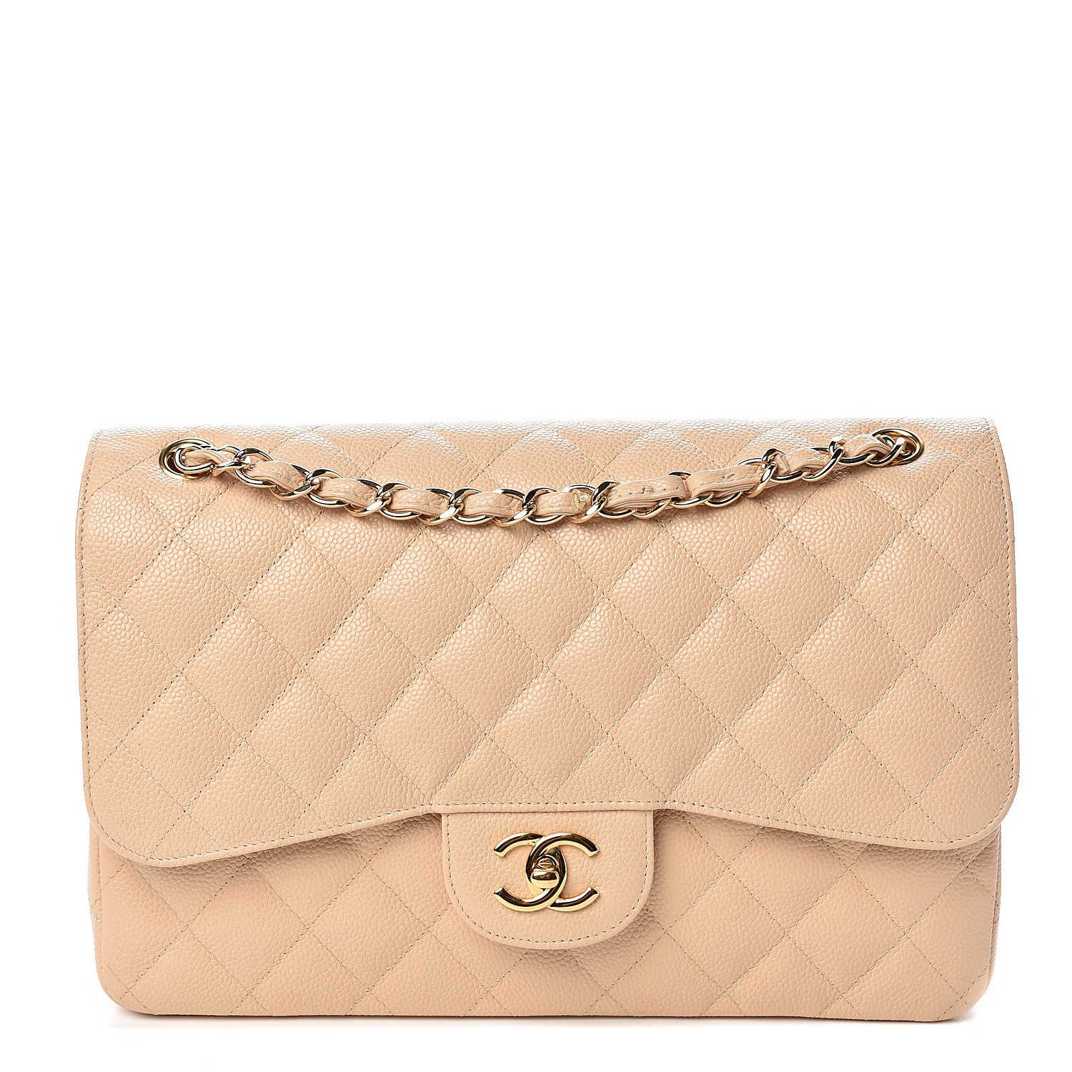 Chanel Caviar Quilted Jumbo Double Flap Light Beige 1 of 10