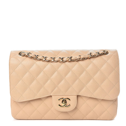 Chanel Caviar Quilted Jumbo Double Flap Light Beige 1 of 10
