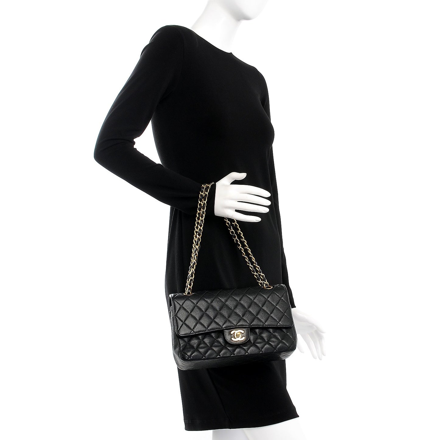 Caviar Quilted Medium Double Flap Black