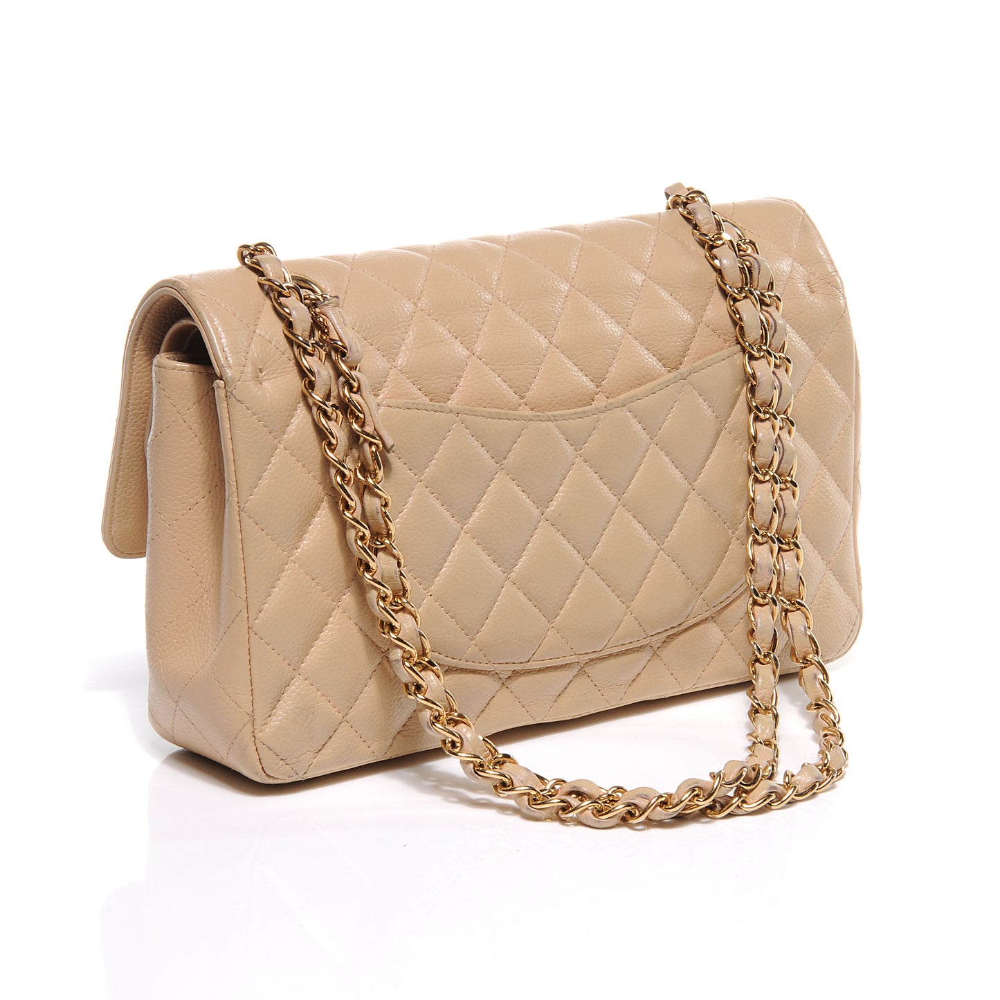 Caviar Quilted Medium Double Flap Beige