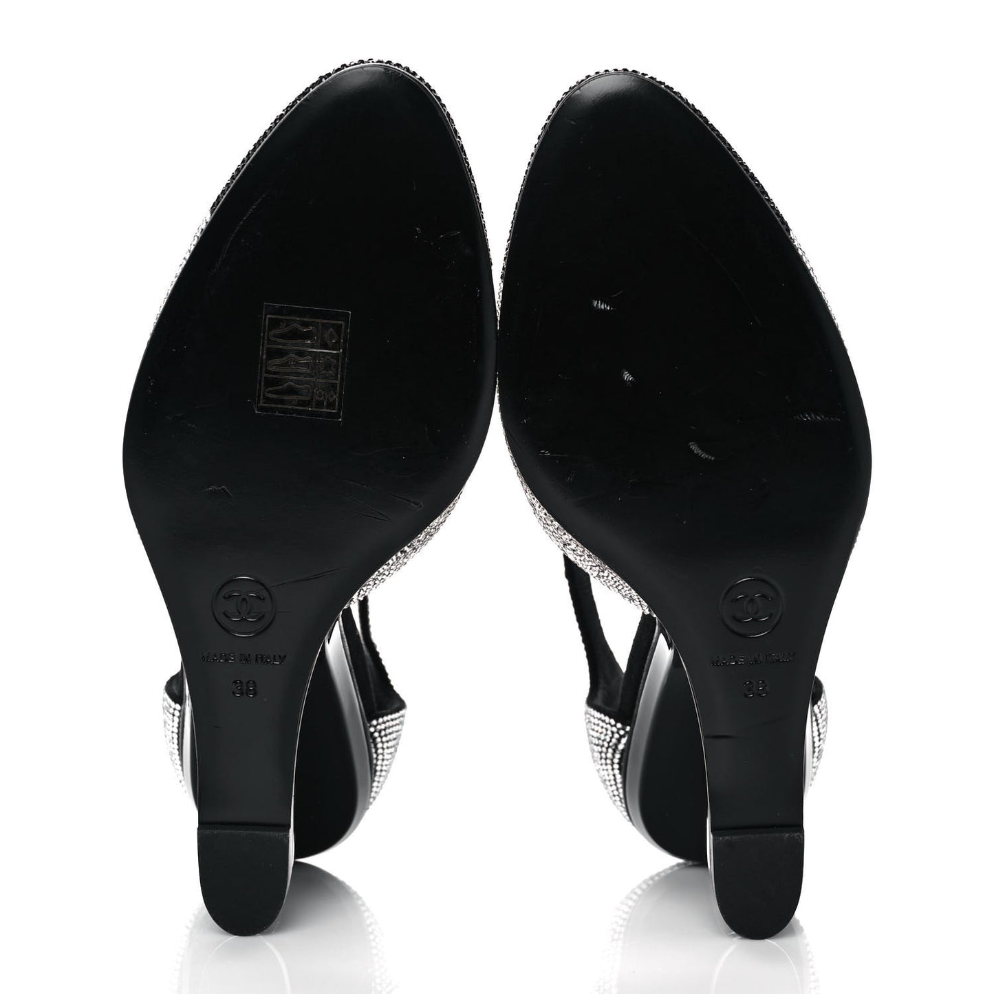Crystal Cap Toe CC Wedge Ankle Strap Pumps 38 Silver Black