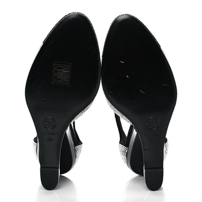 Chanel Crystal Cap Toe CC Wedge Ankle Strap Pumps 38 Silver Black 5 of 8