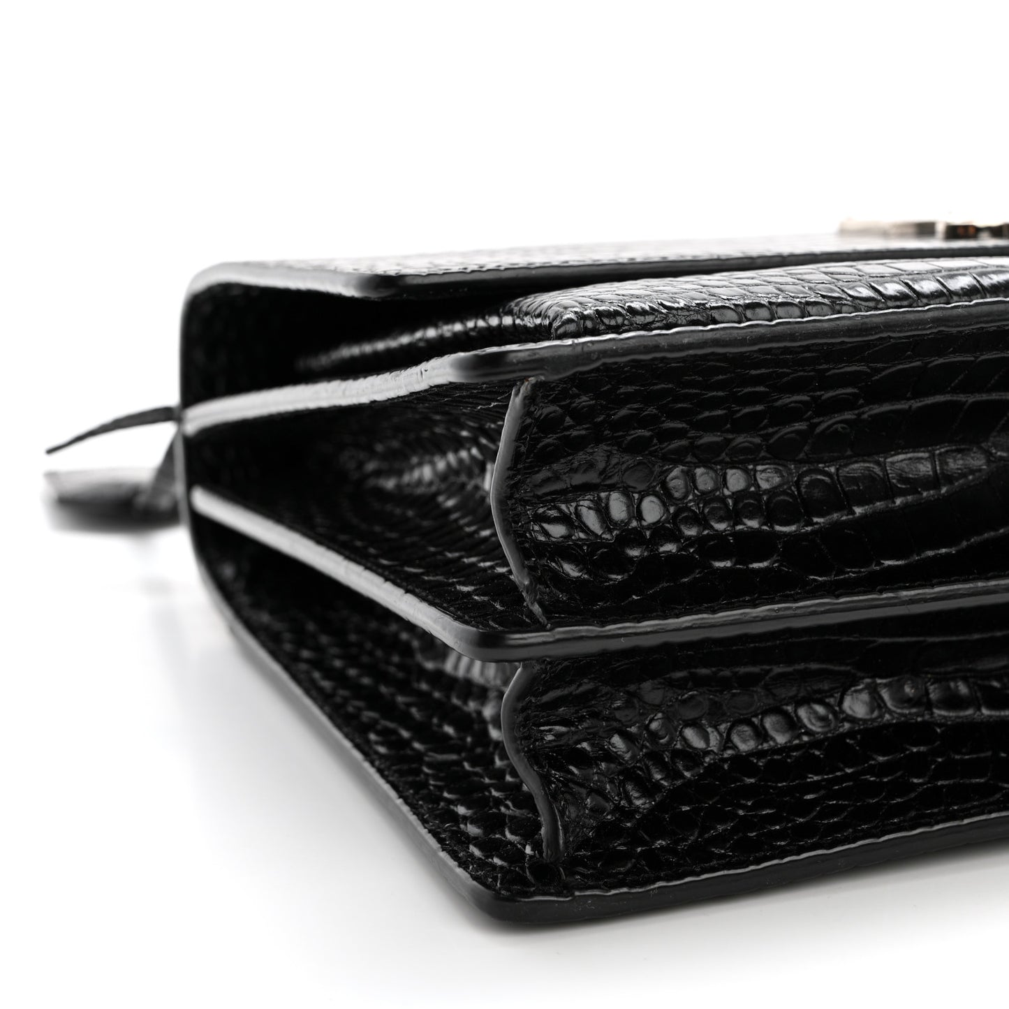 Calfskin Crocodile Embossed Large Monogram Sunset Black