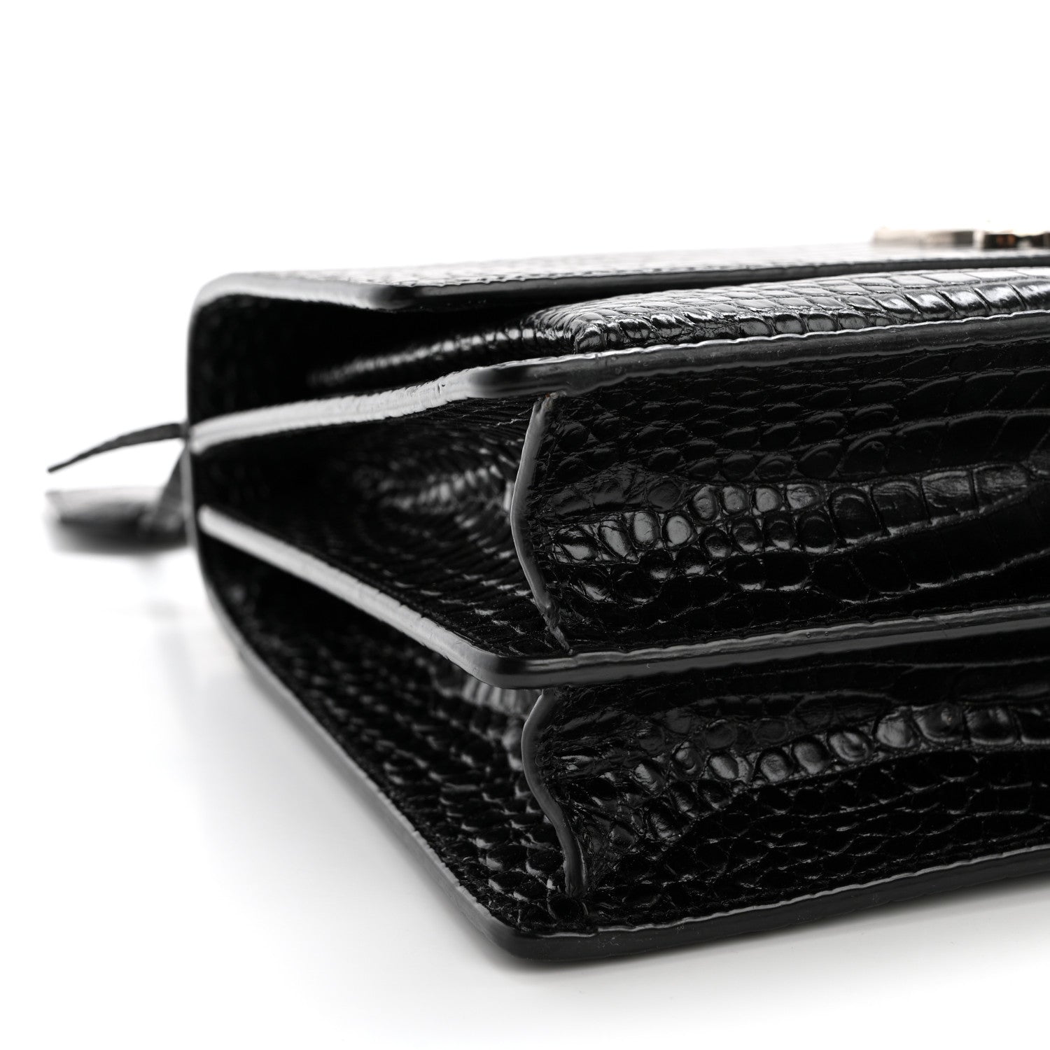 Saint Laurent Calfskin Crocodile Embossed Large Monogram Sunset Black 9 of 11