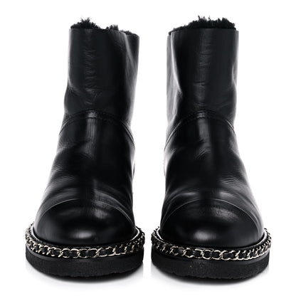 Chanel Calfskin Shearling Quilted Short Boots 37 Black 2 of 9