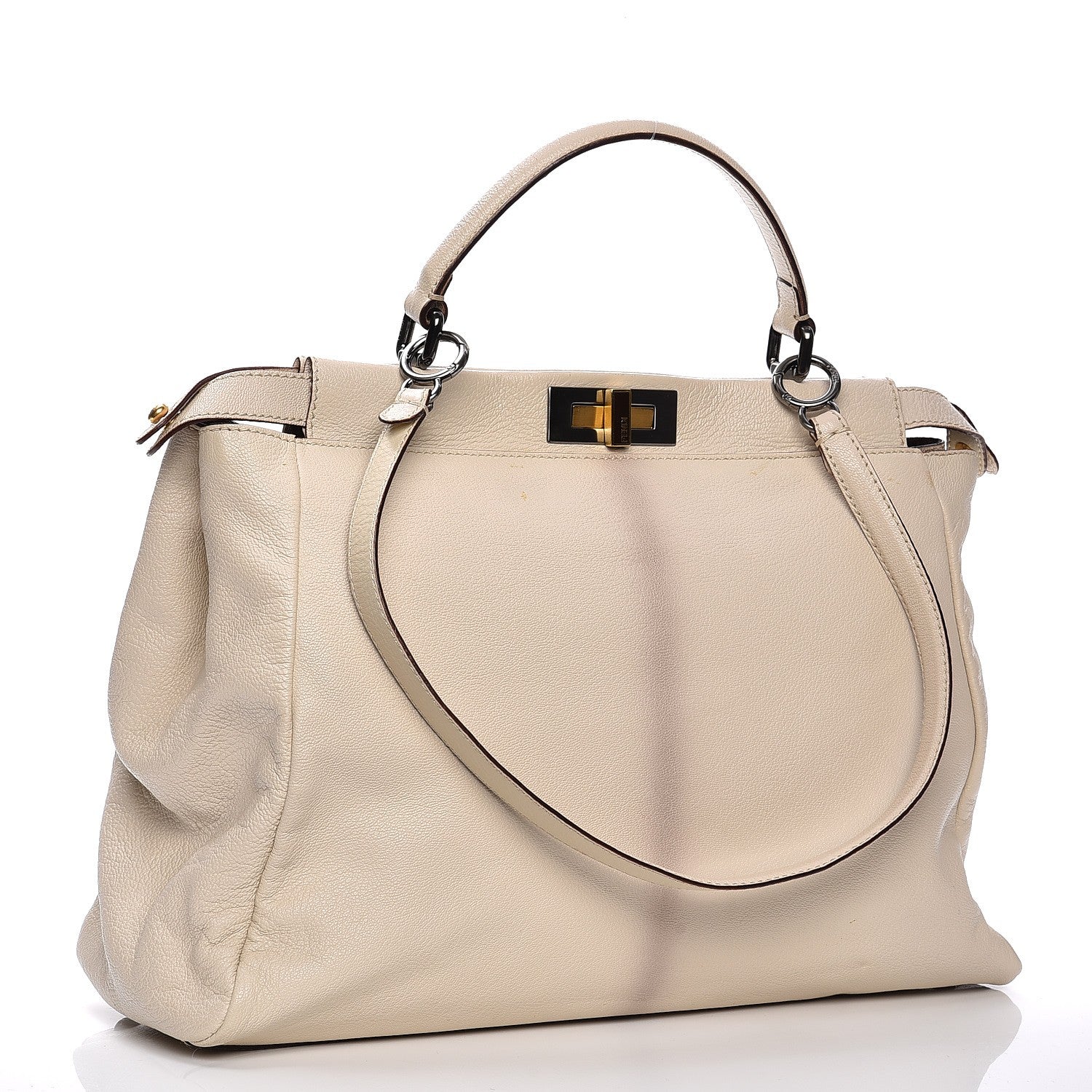 Fendi Goatskin Zucca Large Peekaboo Iconic Satchel Latte Tobacco Moro 5 of 24
