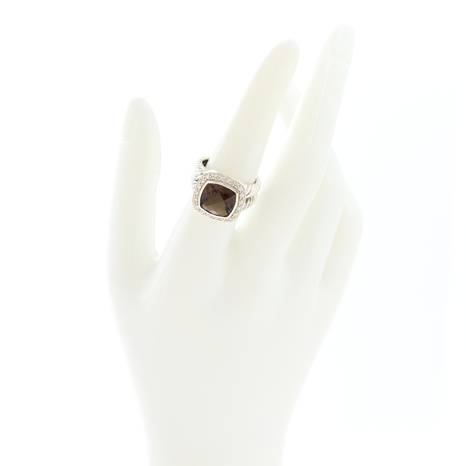 David Yurman Sterling Silver Smoky Quartz Diamond 11mm Albion Ring 54/7 2 of 6