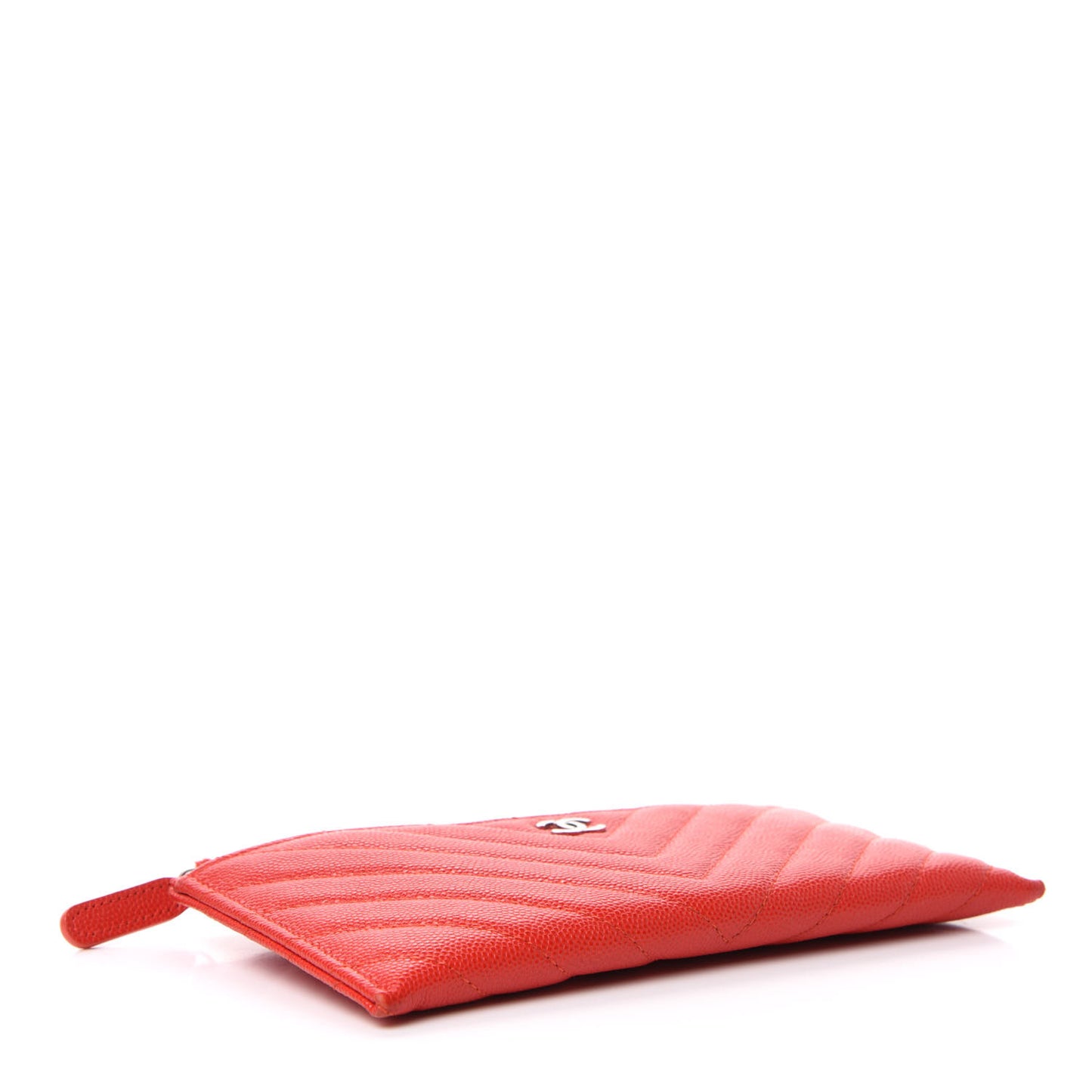 Caviar Chevron Quilted Zip Pouch Red