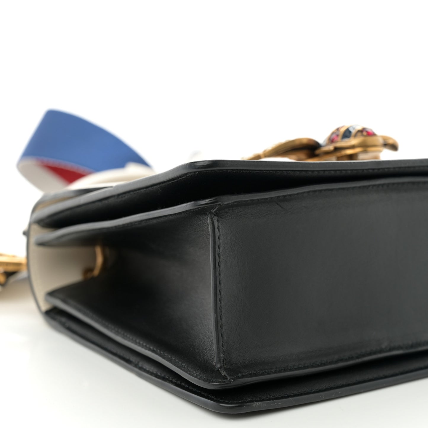 Calfskin Sylvie Web Small Queen Margaret Top Handle Bag Black White