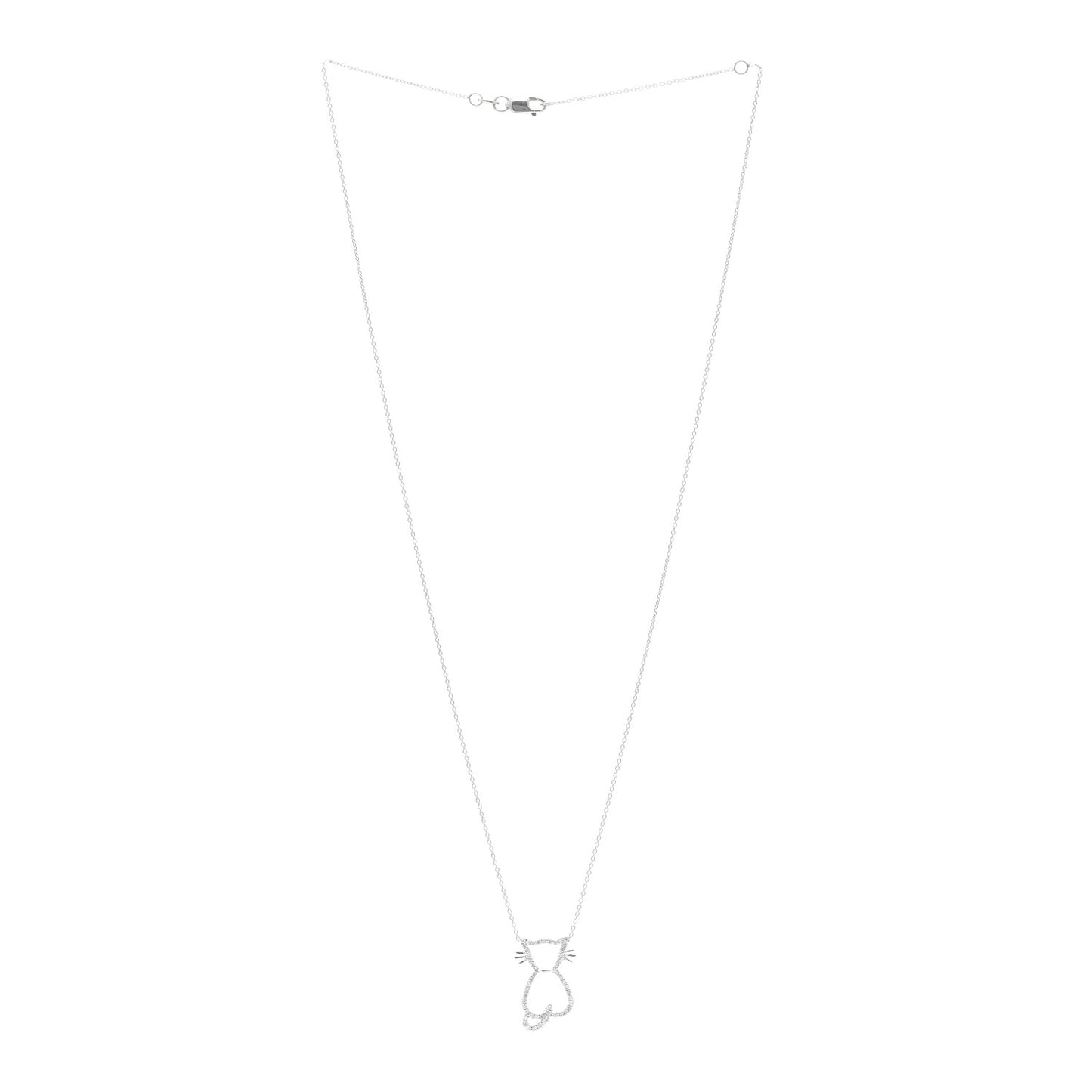 18K White Gold Diamond Cat Pendant Necklace