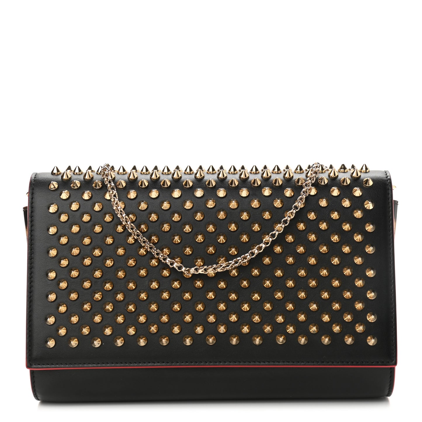 Calfskin Patent Leopard Spikes Paloma Clutch Black