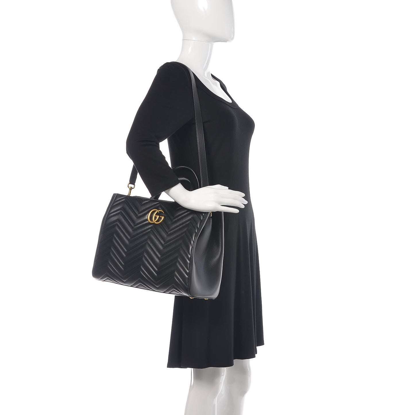 Calfskin Matelasse Medium GG Marmont Tote Black