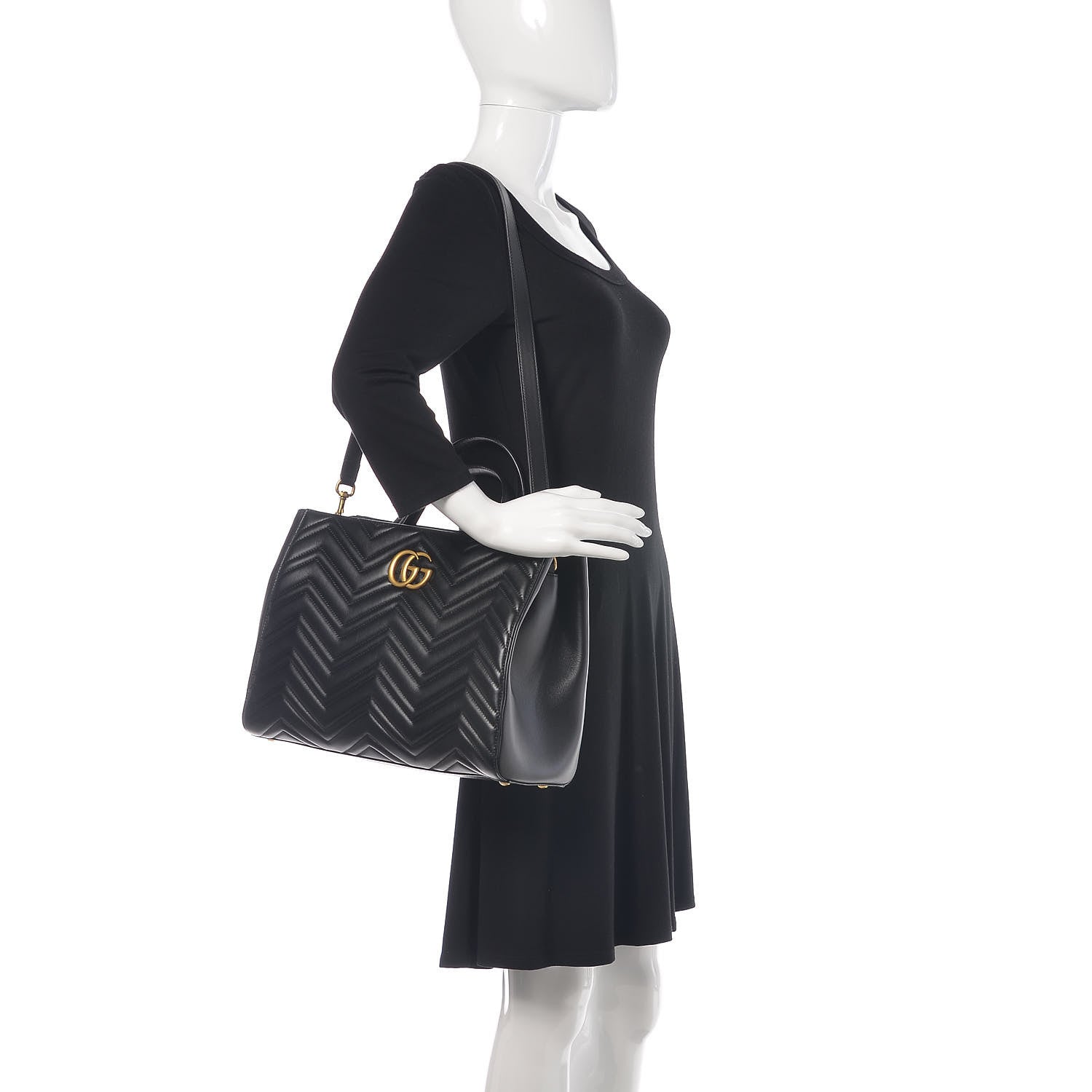 Gucci Calfskin Matelasse Medium GG Marmont Tote Black 2 of 9