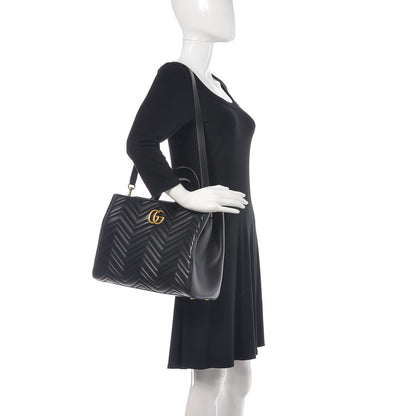 Gucci Calfskin Matelasse Medium GG Marmont Tote Black 2 of 9