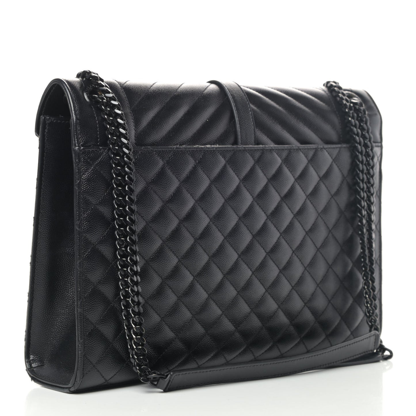 Grain De Poudre Textured Mixed Matelasse Large Triquilt Monogram Monochrome Satchel Black