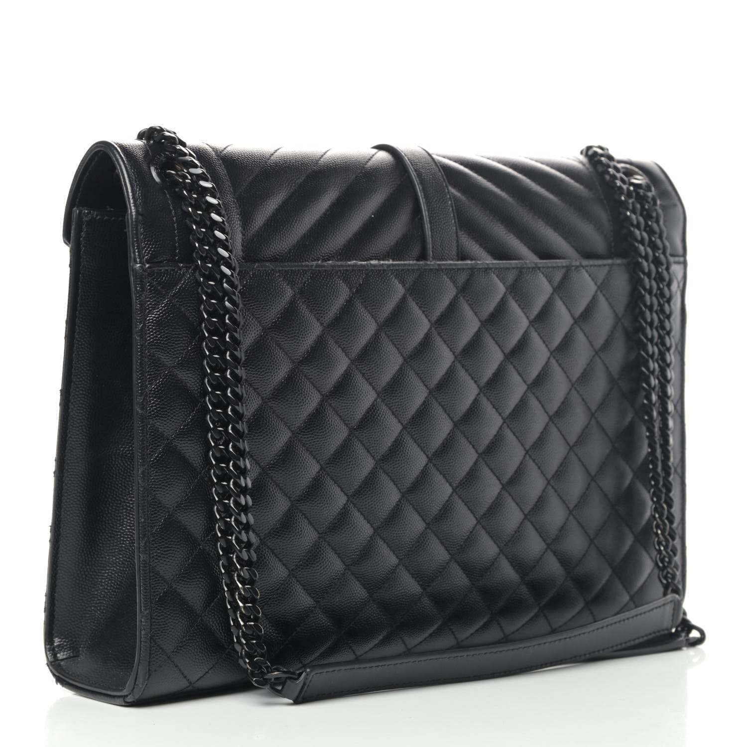 Saint Laurent Grain De Poudre Textured Mixed Matelasse Large Triquilt Monogram Monochrome Satchel Black 2 of 10