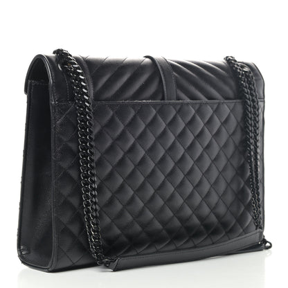Saint Laurent Grain De Poudre Textured Mixed Matelasse Large Triquilt Monogram Monochrome Satchel Black 2 of 10