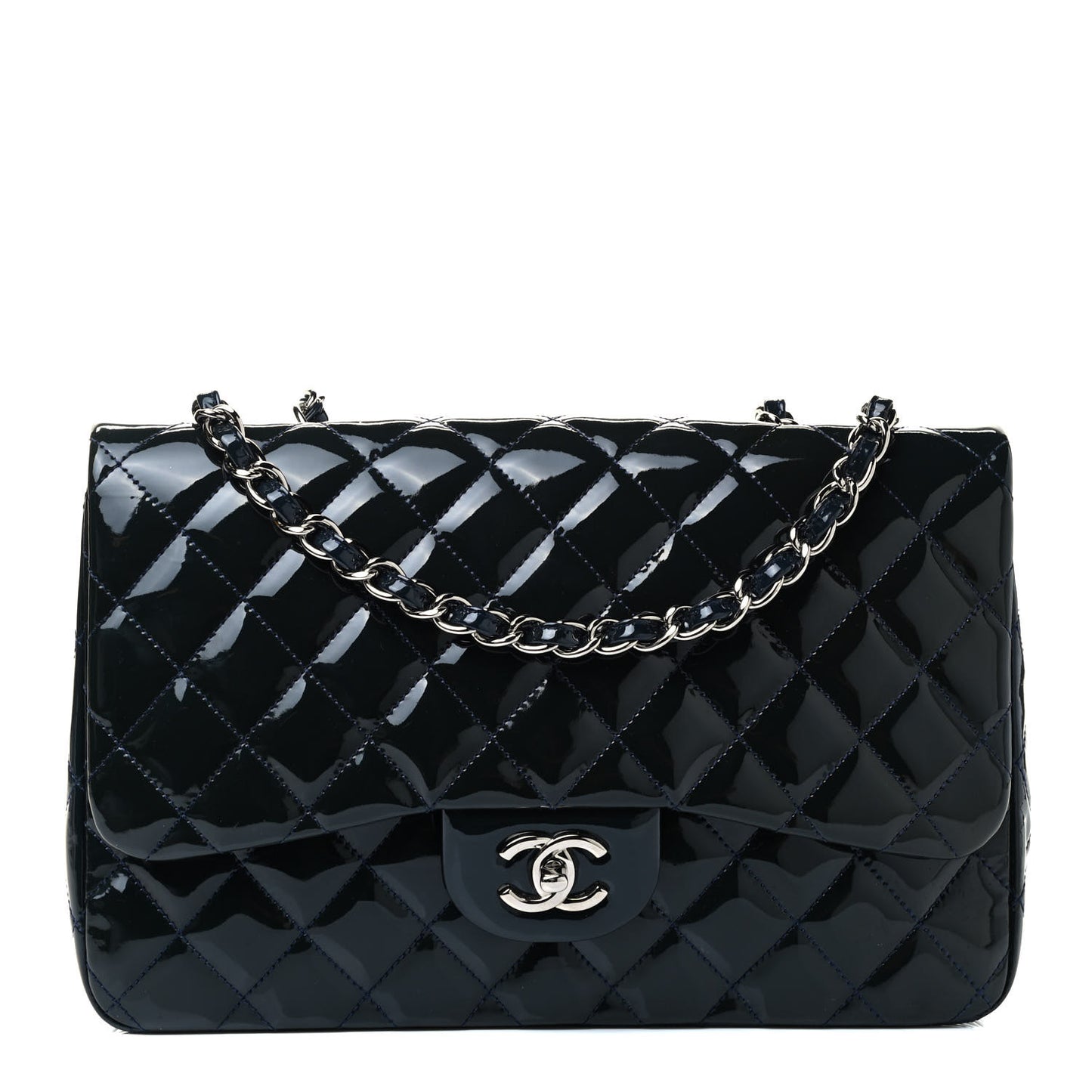 Patent Quilted Jumbo Single Flap Navy