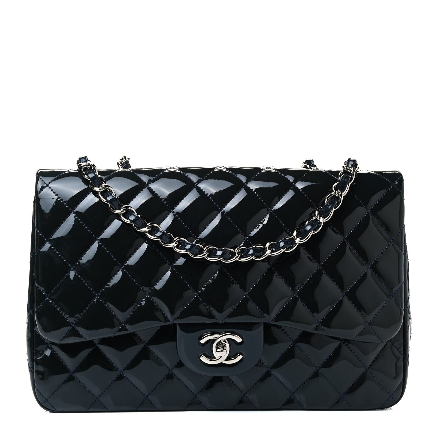 Chanel Patent Quilted Jumbo Single Flap Navy 1 of 4