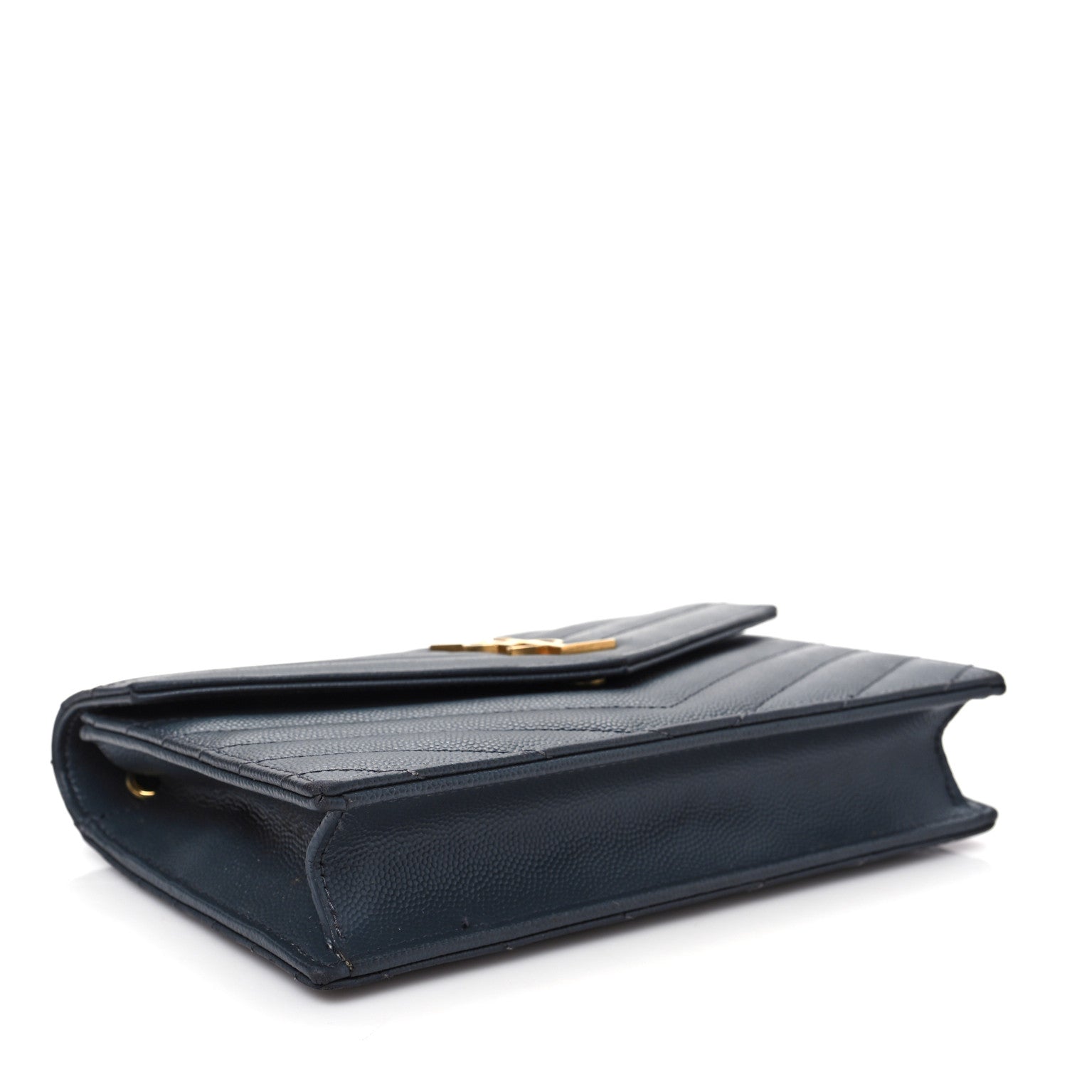 Saint Laurent Grain De Poudre Matelasse Chevron Monogram Envelope Chain Wallet Dark Smog 4 of 7
