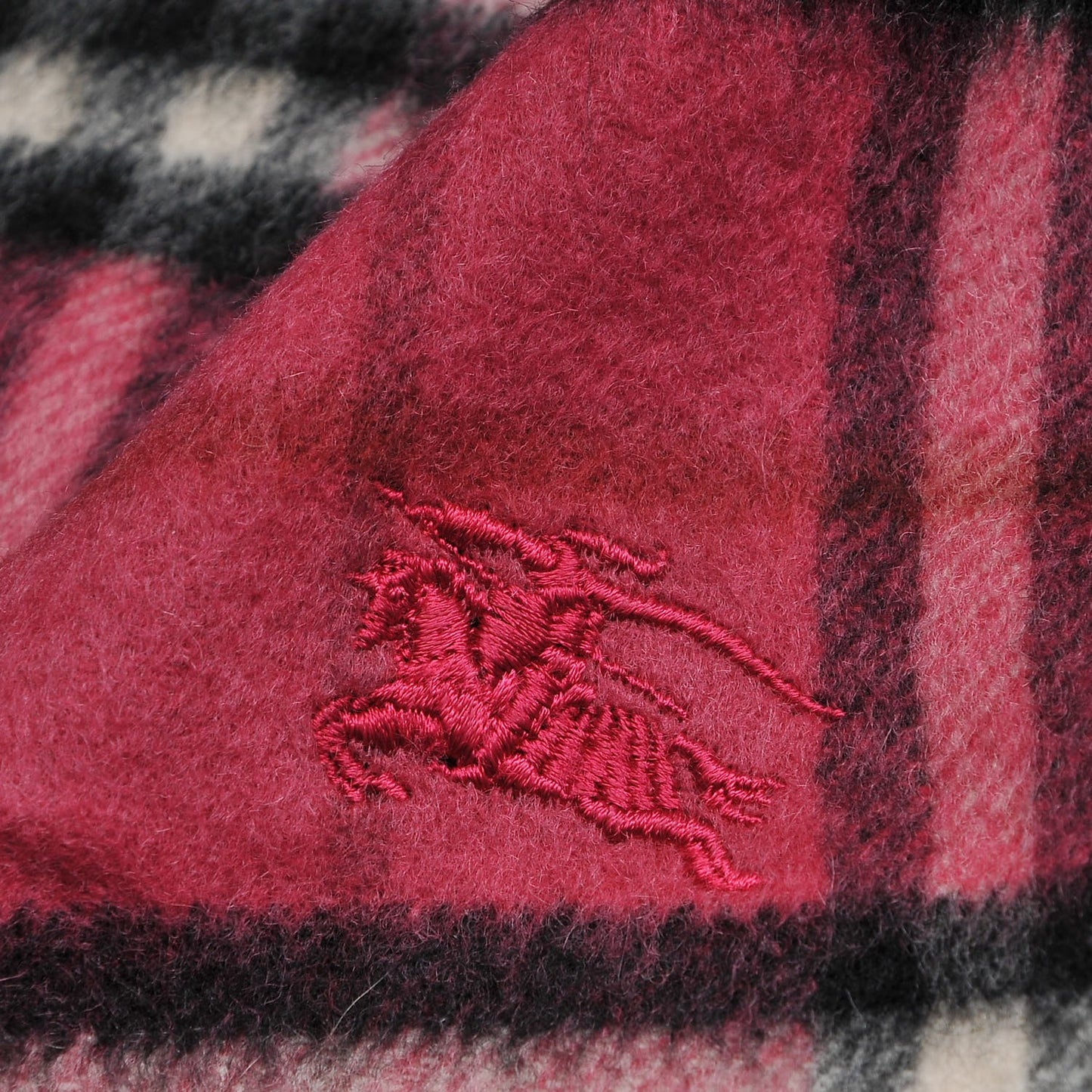 Cashmere Wool Giant Check Fringe Scarf Pink