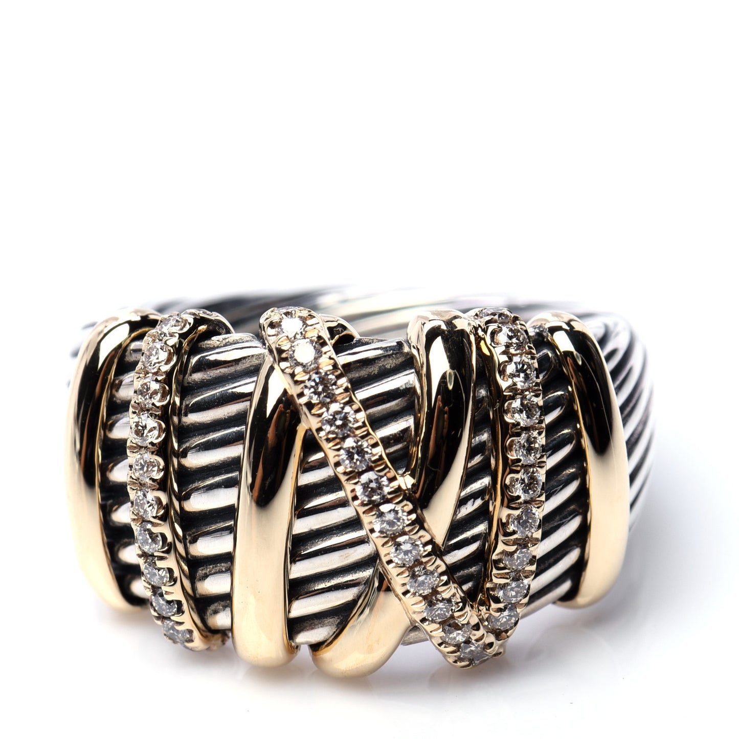 Sterling Silver 18K Yellow Gold Diamond 15mmm Helena Ring 57 8