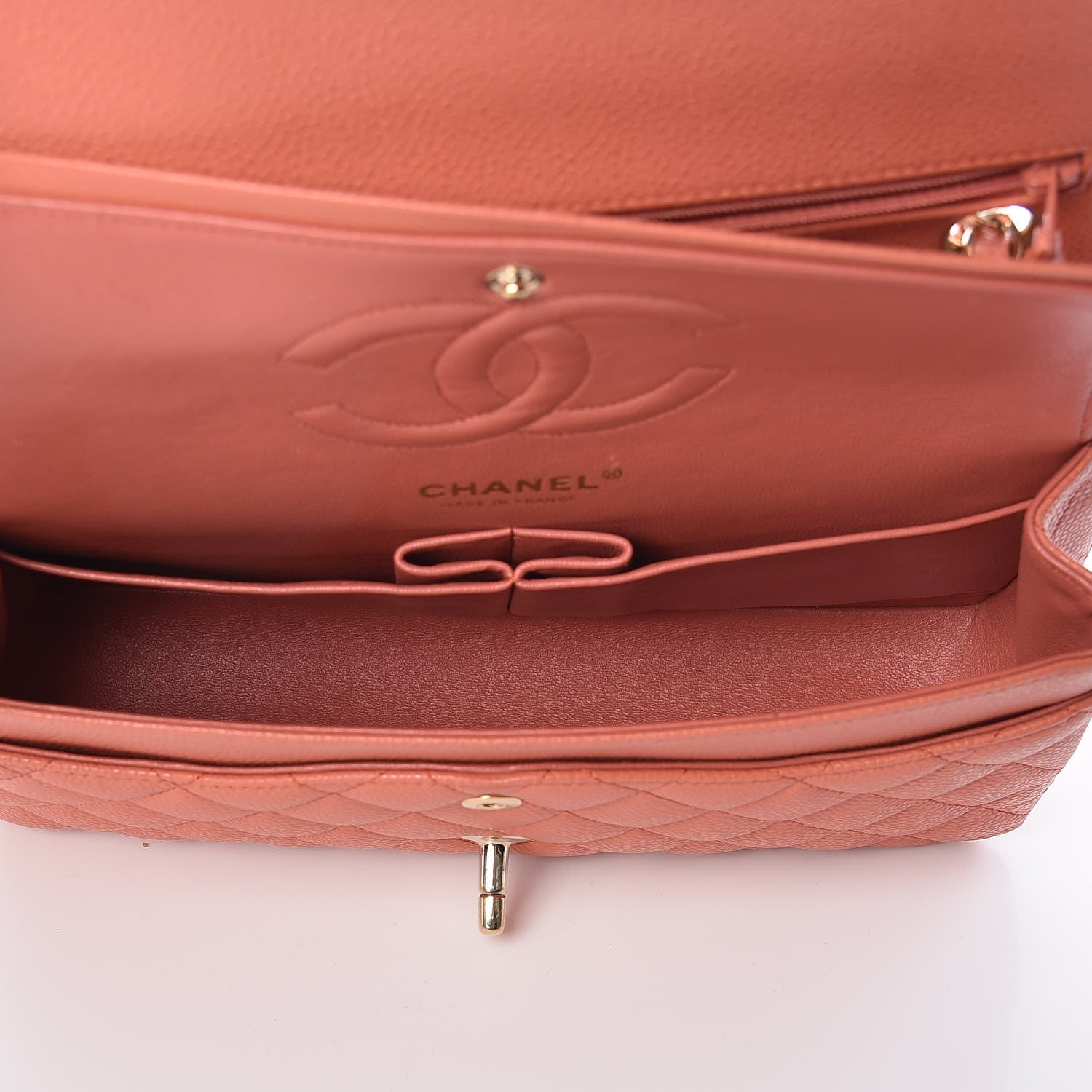 Chanel Caviar Quilted Medium Double Flap Coral 5 of 12