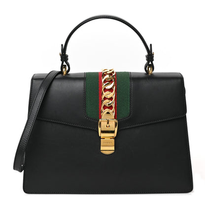 Gucci Calfskin Medium Sylvie Top Handle Bag Black 1 of 10