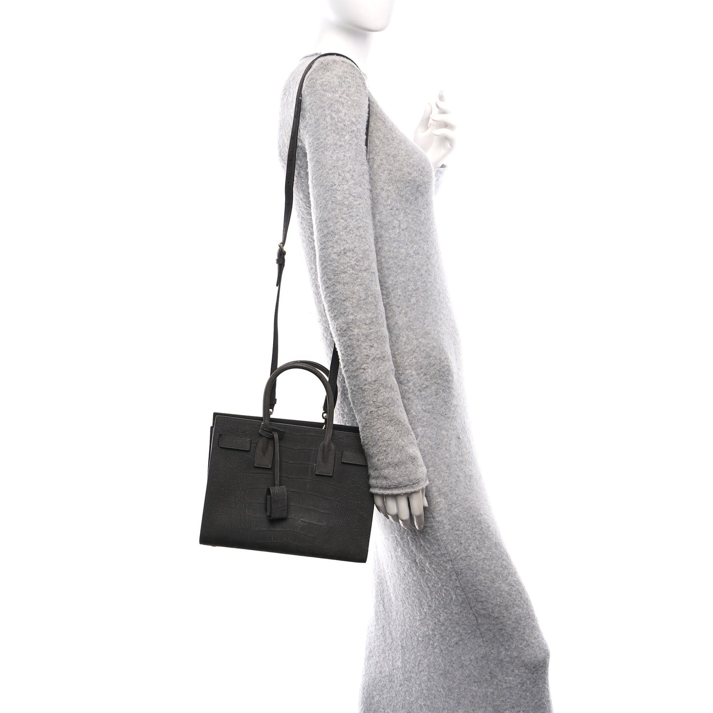 Crocodile Embossed Nubuck Baby Sac De Jour Dark Anthracite