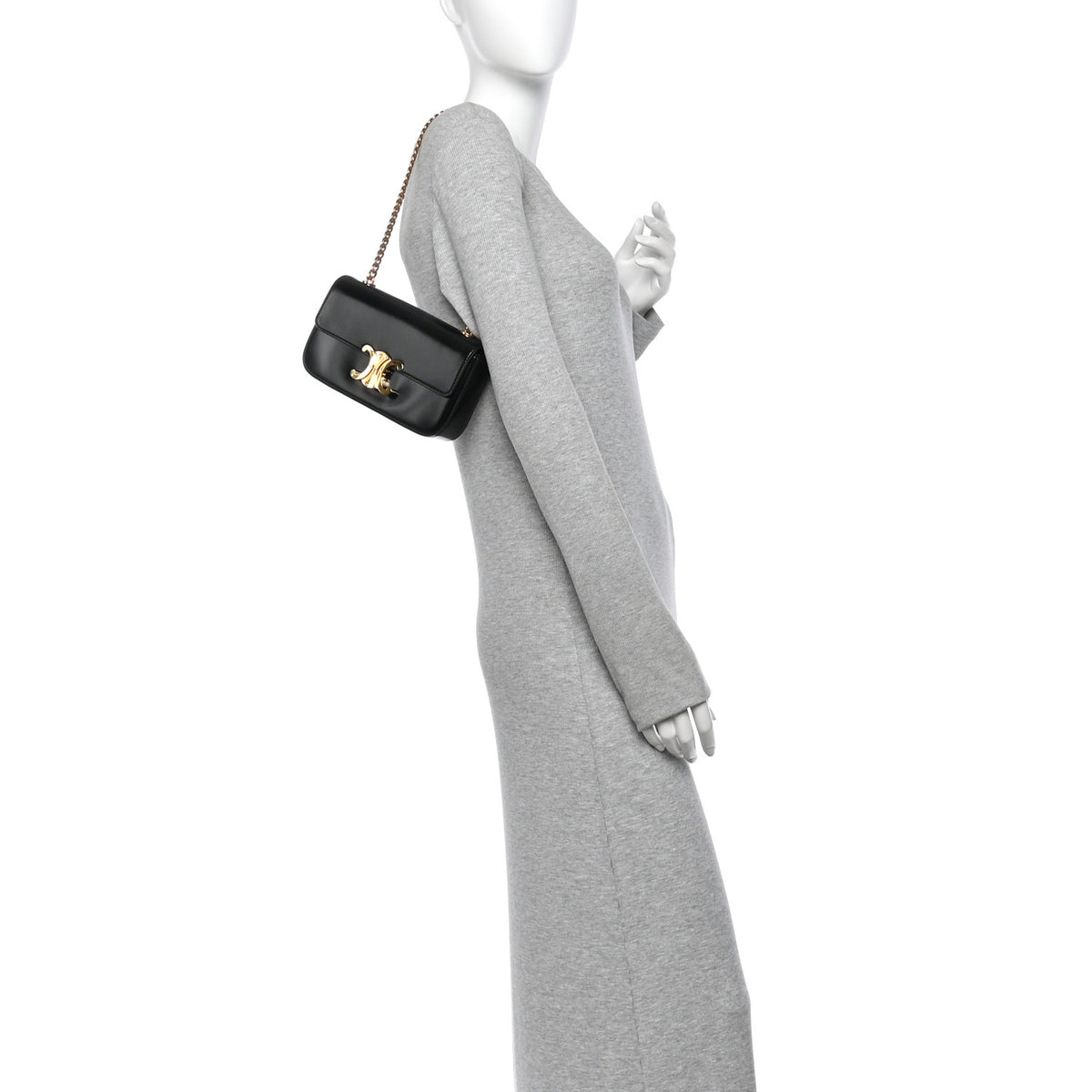 Celine Shiny Calfskin Triomphe Chain Shoulder Bag Black 2 of 11