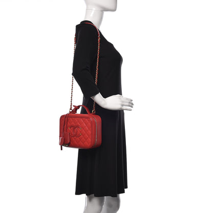 Chanel Caviar Quilted Medium CC Filigree Vanity Case Red 2 of 11