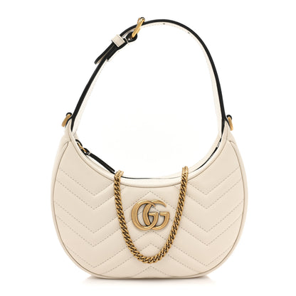 Gucci Calfskin Matelasse Chevron Mini GG Marmont Half Moon Hobo Mystic White 1 of 14
