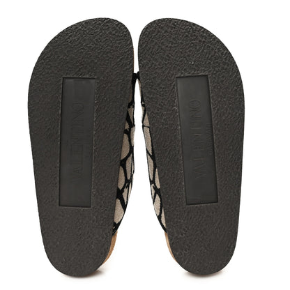 Valentino Garavani Toile Iconographe Vlogo Slide Sandals 38 Naturale Black Fondant 6 of 11