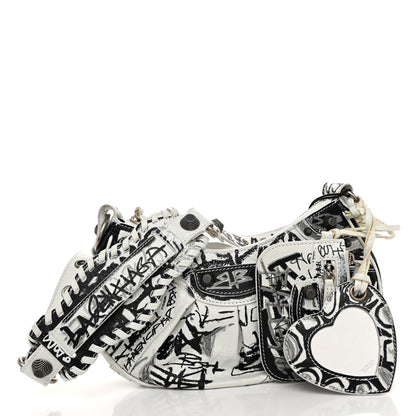 Balenciaga Agneau Arena Graffiti Le Cagole Shoulder Bag XS White Black 3 of 12