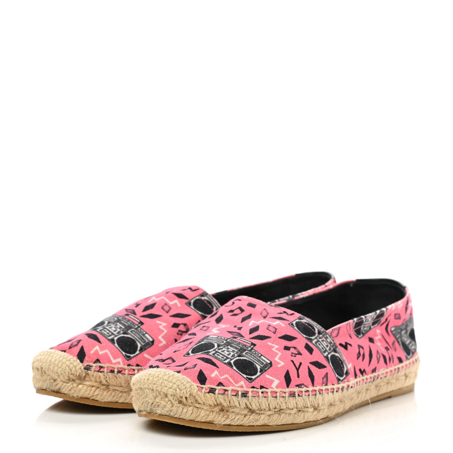 Saint Laurent Canvas Radio Print Espadrilles 39 Pink Black 2 of 9