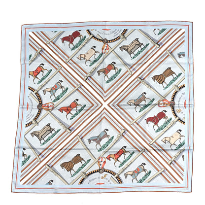 Hermes Silk Couvertures Et Tenues de Jour Scarf 90 Gris Bleute Caramel Vert 1 of 4