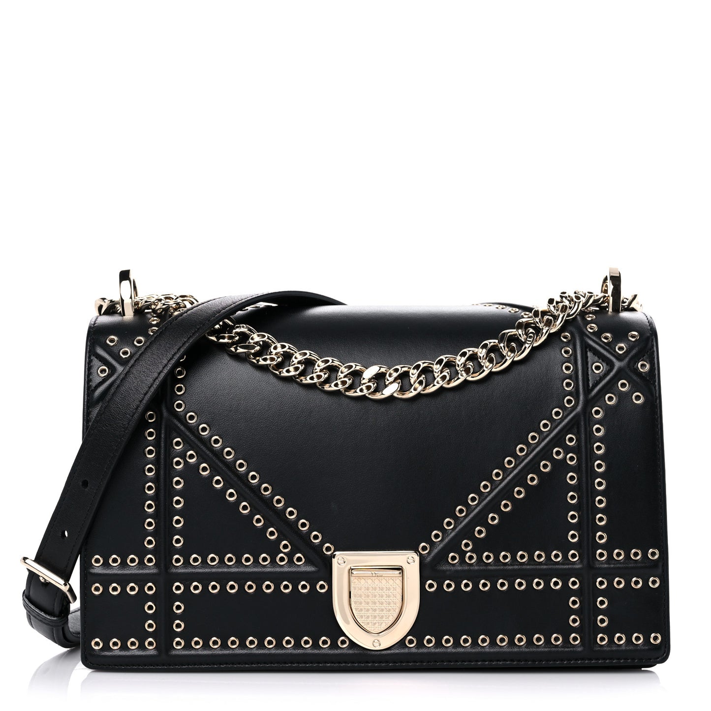 Lambskin Studded Medium Diorama Flap Bag Black