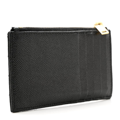 Saint Laurent Grain De Poudre Matelasse Chevron Monogram Fragments Zippered Card Case Black 3 of 7