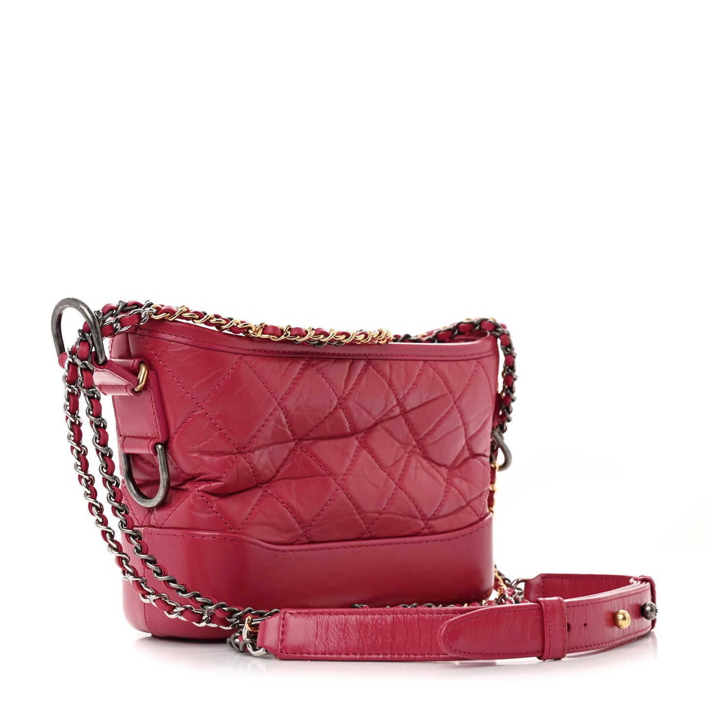 Aged Calfskin Quilted Small Gabrielle Hobo  Dark Pink