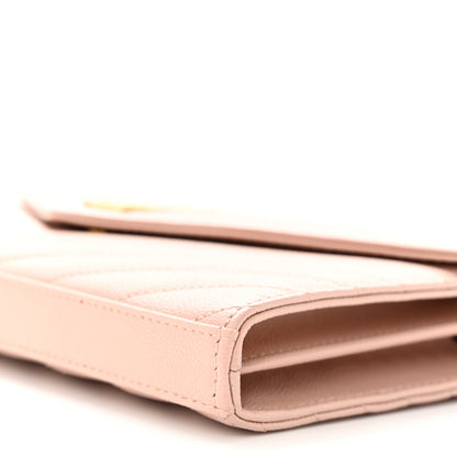 Saint Laurent Grain De Poudre Matelasse Chevron Cassandre Chain Wallet Pale Pink 10 of 11